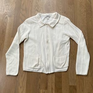 Christopher & Banks Women’s Cream Cotton Long Sleeve Full Zip Jacket Sweatshirt